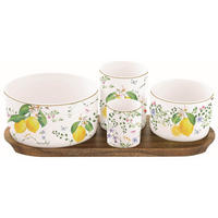 SET SKODELIC ZA PRIGRIZKE       29/13/8 cm    - rumena/zelena, Basics, les/keramika (29/13/8cm)