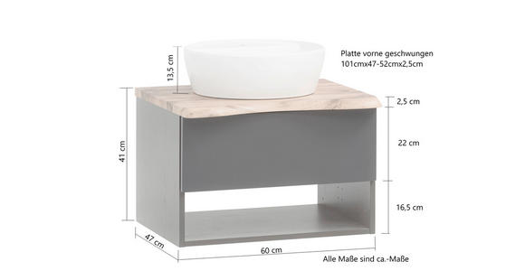 WASCHTISCHKOMBI 61 cm  - Eiche Wotan/Graphitfarben, Natur, Keramik/Holzwerkstoff (61cm) - Xora