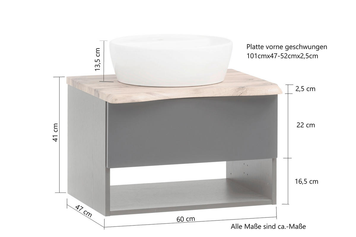 WASCHTISCHKOMBI 61 cm  - Eiche Wotan/Graphitfarben, Natur, Keramik/Holzwerkstoff (61cm) - Xora