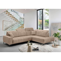 ECKSOFA NESTO Hellbraun Chenille Zierkissen, Kopfteilverstellung, Sitzvorzug  - Hellbraun/Schwarz, Basics, Textil/Metall (305/232cm) - Livetastic