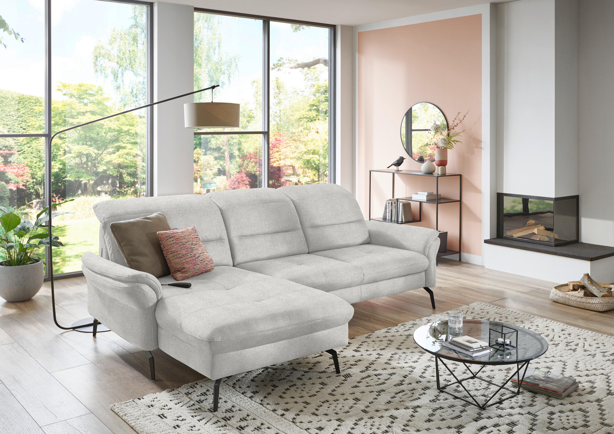 ECKSOFA in Flachgewebe Weiß  - Schwarz/Weiß, KONVENTIONELL, Textil/Metall (181/260cm) - Beldomo Speed