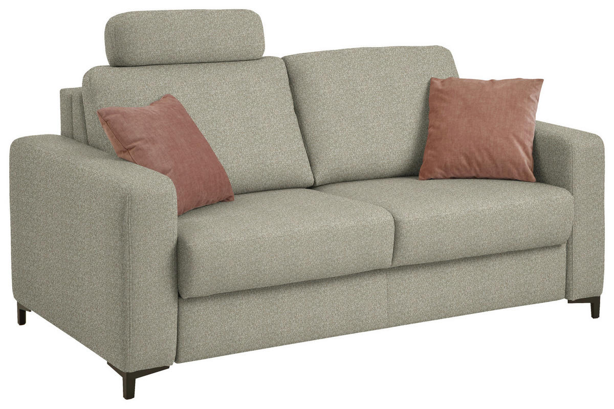 SCHLAFSOFA Webstoff Beige Armteil rechts, Armteil links, Rückenfutter, Schlafen auf Sitzhöhe, Stoffauswahl, Fussart wählbar  - Beige/Schwarz, Konventionell, Textil/Metall (196/87/103cm) - Dieter Knoll