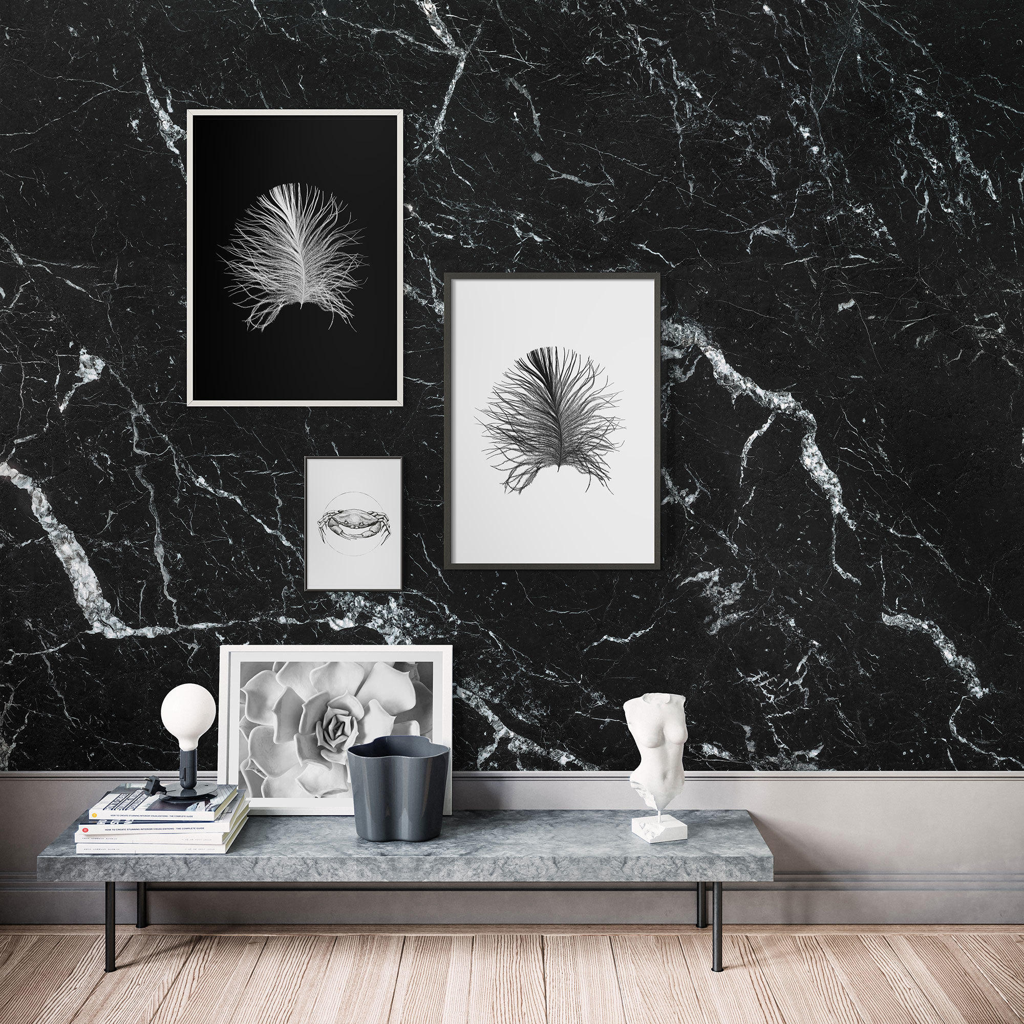 VLIESTAPETE Marble Nero  - Schwarz/Weiß, Design (400/250cm) - Komar