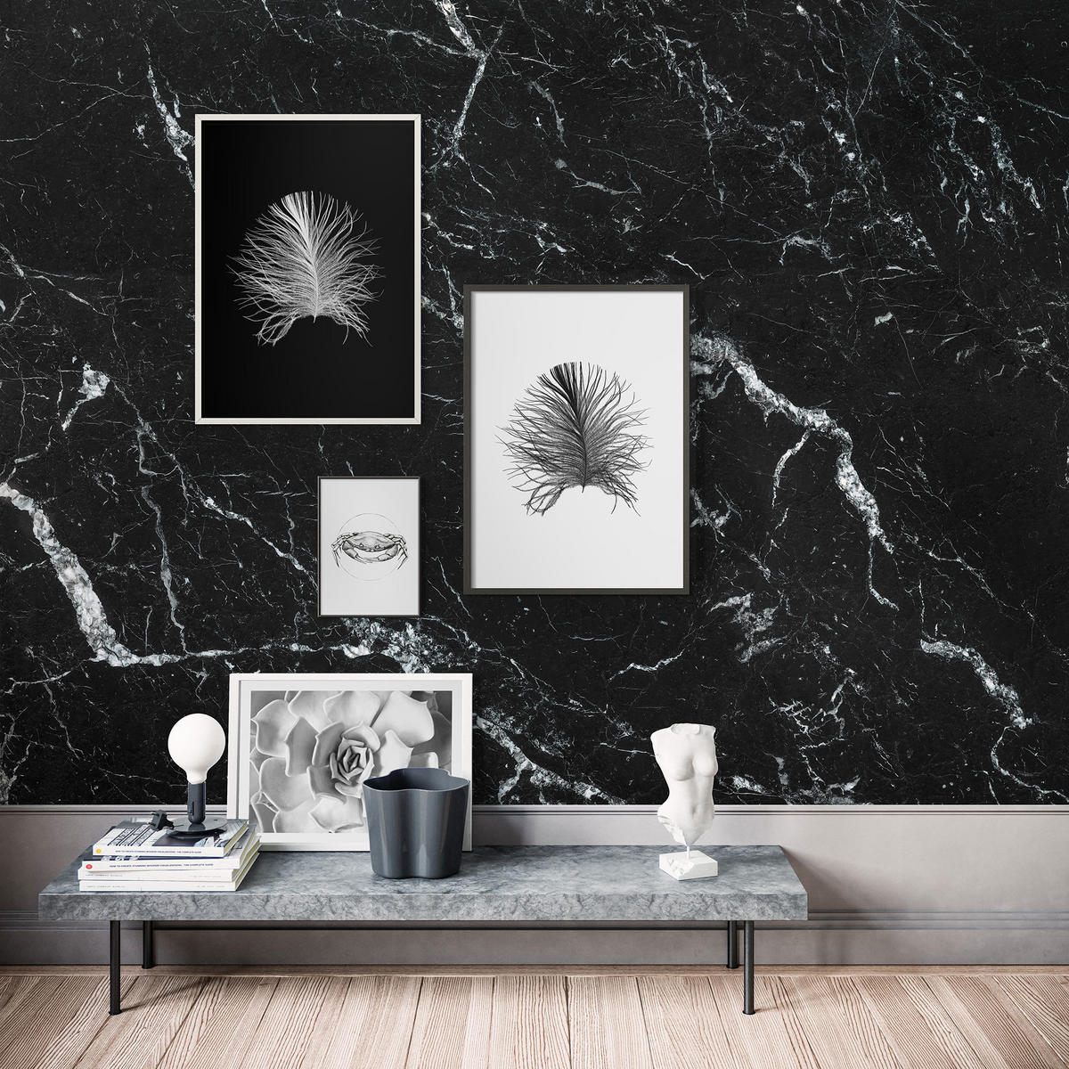 VLIESTAPETE Marble Nero  - Schwarz/Weiß, Design (400/250cm) - Komar