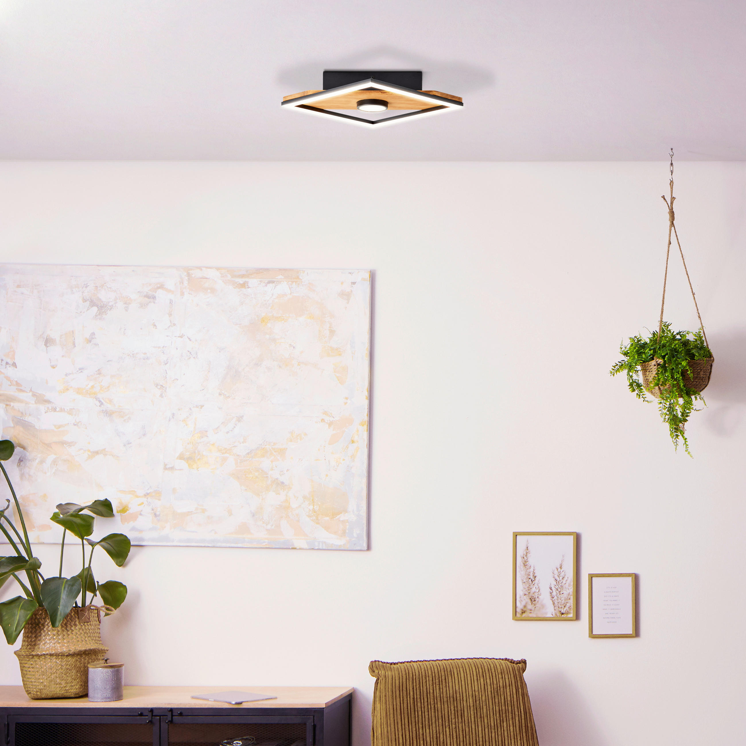 LED-DECKENLEUCHTE Woodbridge 25/25/6,2 cm   - Schwarz/Braun, Design, Holz/Kunststoff (25/25/6,2cm)
