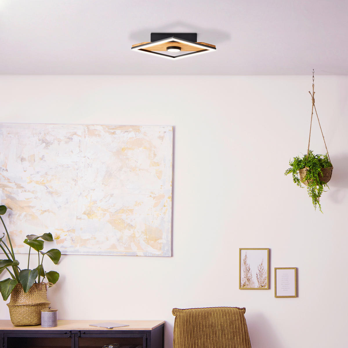 LED-DECKENLEUCHTE Woodbridge 25/25/6,2 cm   - Schwarz/Braun, Design, Holz/Kunststoff (25/25/6,2cm) - Brilliant
