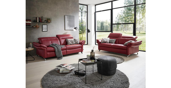 SOFA in Leder Weinrot - Chromfarben/Weinrot, Natur, Leder/Metall (198/101/107cm) - Dieter Knoll