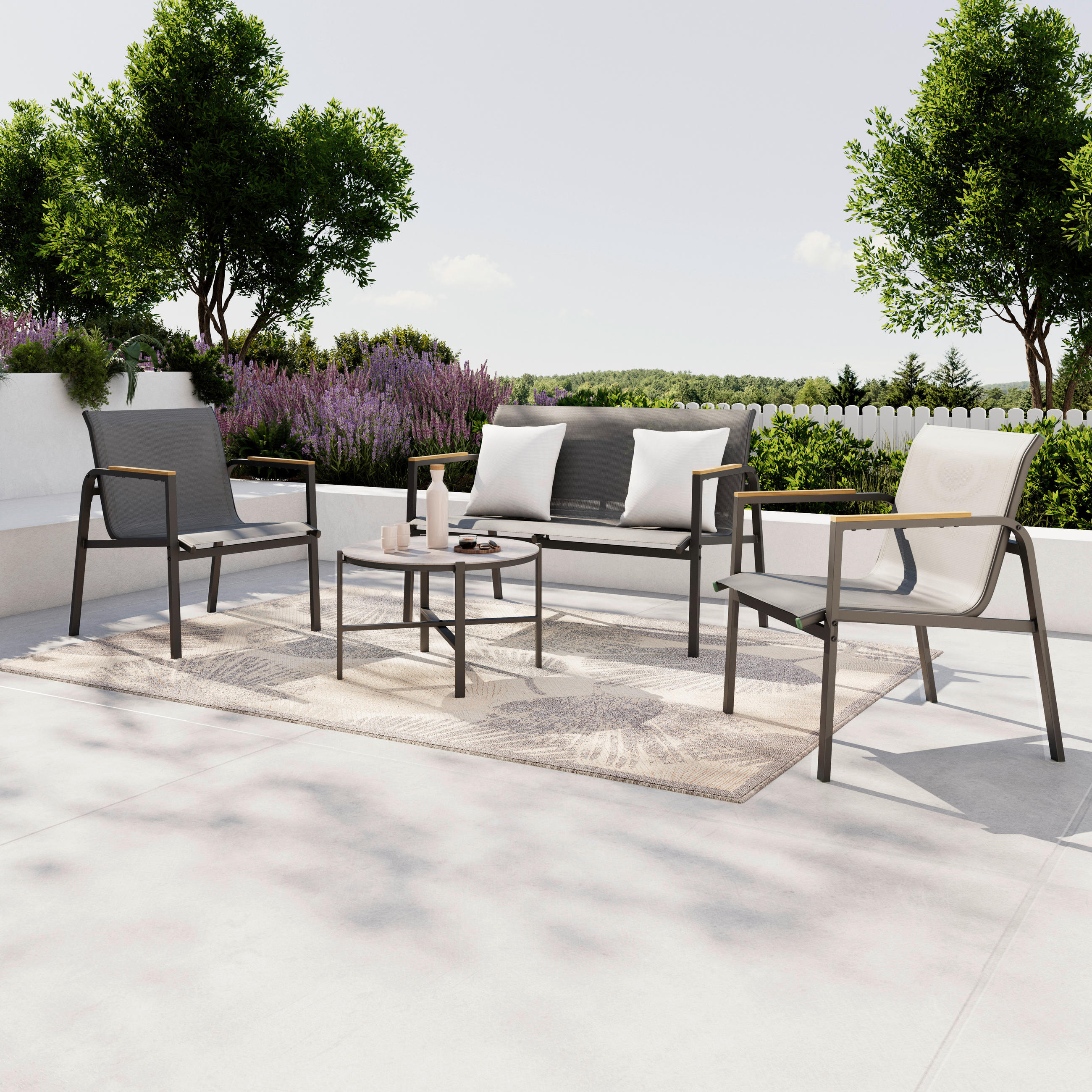 LOUNGEGARNITUR Eisen  - Dunkelgrau/Naturfarben, MODERN, Glas/Kunststoff - Ambia Garden