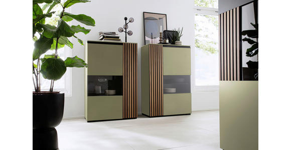 HIGHBOARD Nussbaumfarben, Schilfgrün 87/136/45 cm - Schilfgrün/Anthrazit, Design, Glas/Holz (87/136/45cm) - Moderano