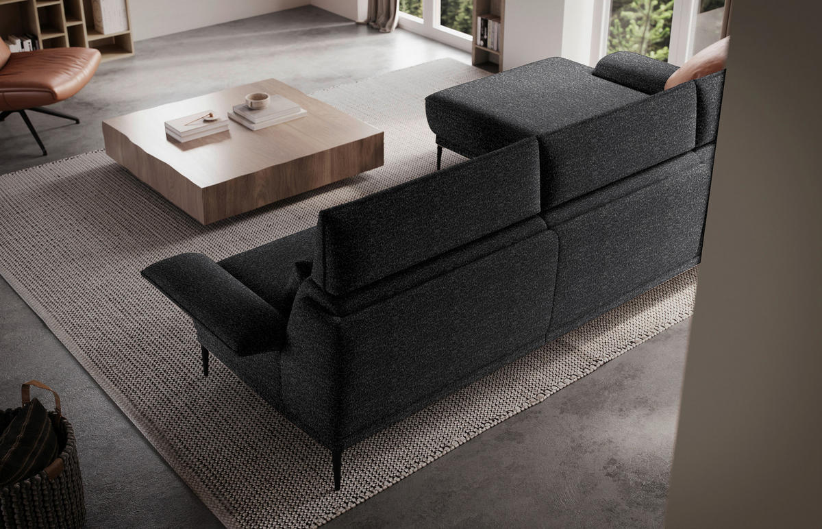 ECKSOFA in Bouclé Anthrazit  - Anthrazit/Schwarz, Modern, Textil/Metall (186/330cm) - Johann Jakob