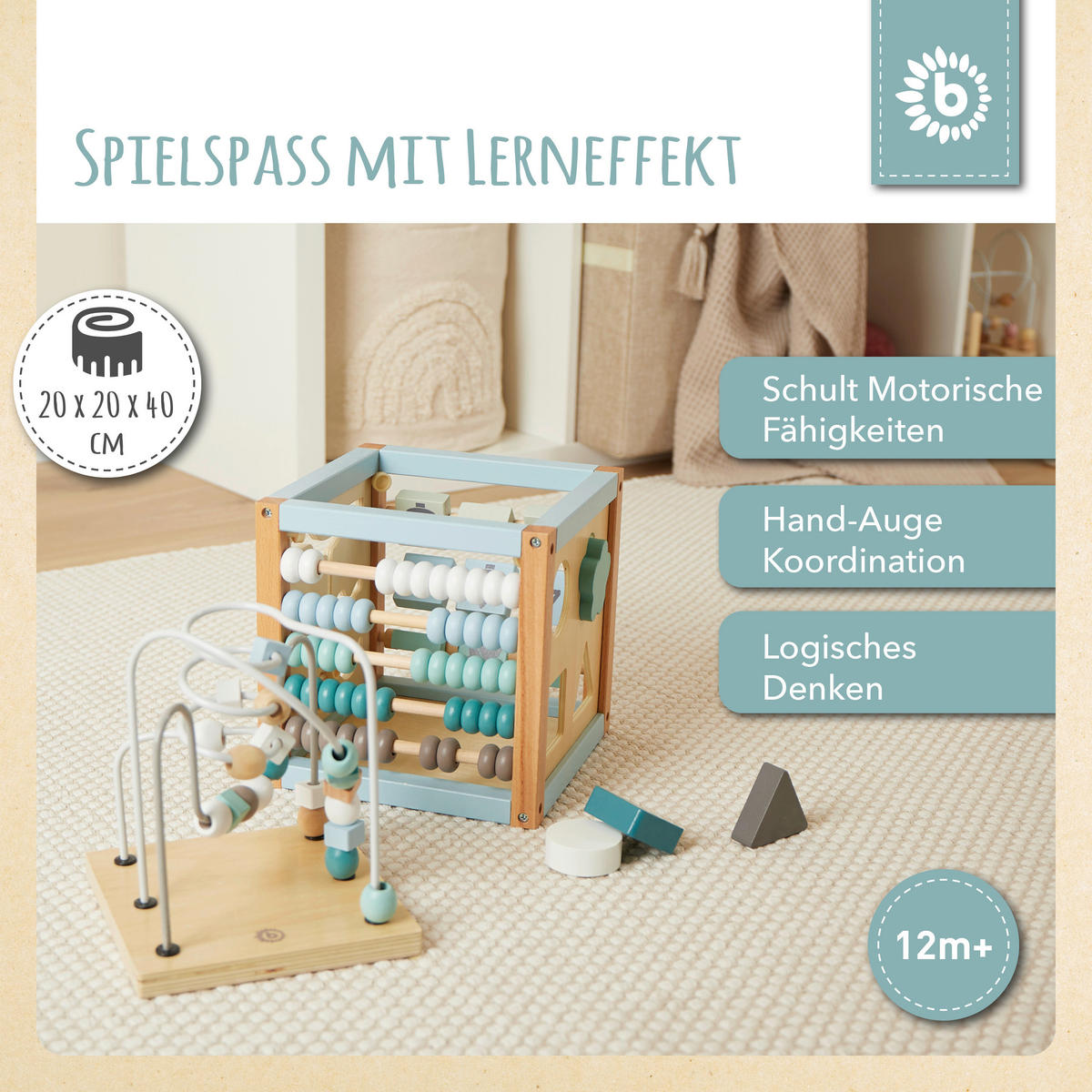 MOTORIKWÜFEL SKANDI  - Naturfarben/Weiß, KONVENTIONELL, Holz/Metall (20/20/20cm)