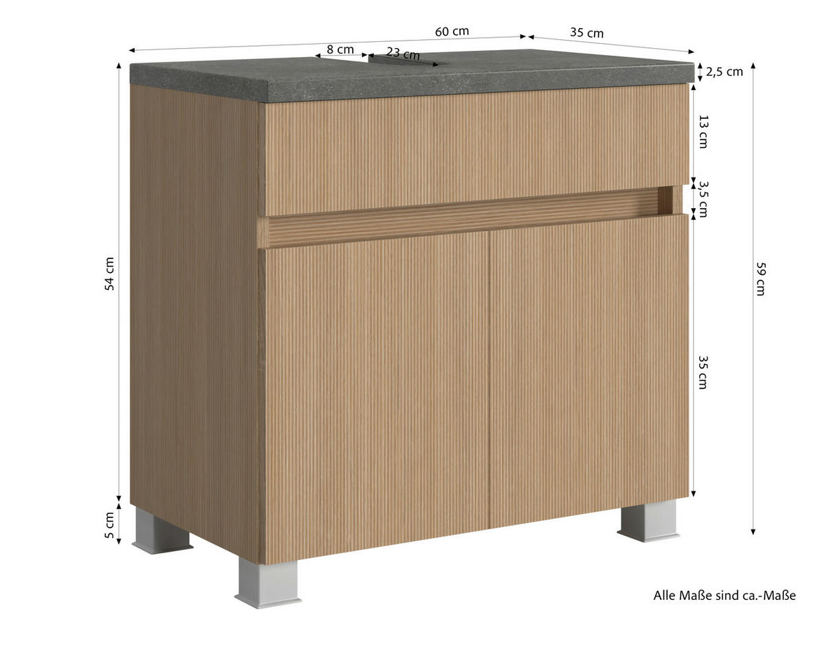 WASCHBECKENUNTERSCHRANK 60/54/35 cm  - Eichefarben/Silberfarben, KONVENTIONELL, Holzwerkstoff/Kunststoff (60/54/35cm) - Xora