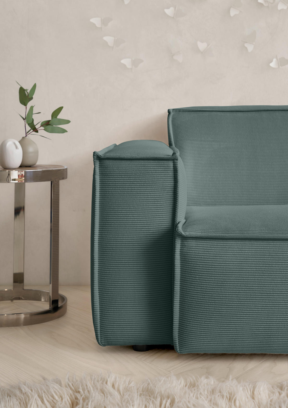 ECKSOFA in Feincord Grün  - Schwarz/Grün, Konventionell, Kunststoff/Textil (276/168cm) - Hom`in