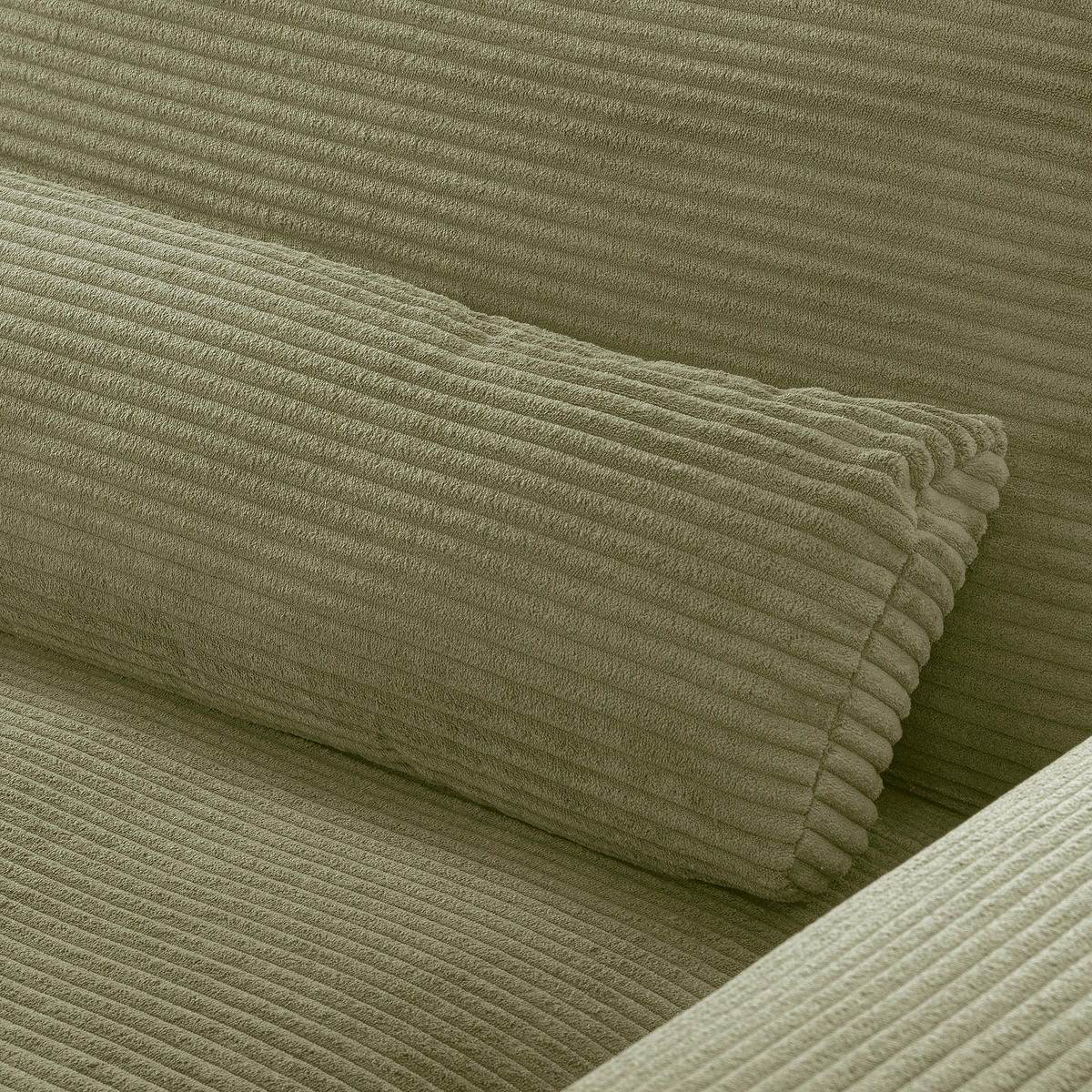 ECKSOFA  in Cord Olivgrün Nierenkissen, Rückenkissen  172/313 cm  - Schwarz/Olivgrün, Design, Textil/Metall (172/313cm) - P & B