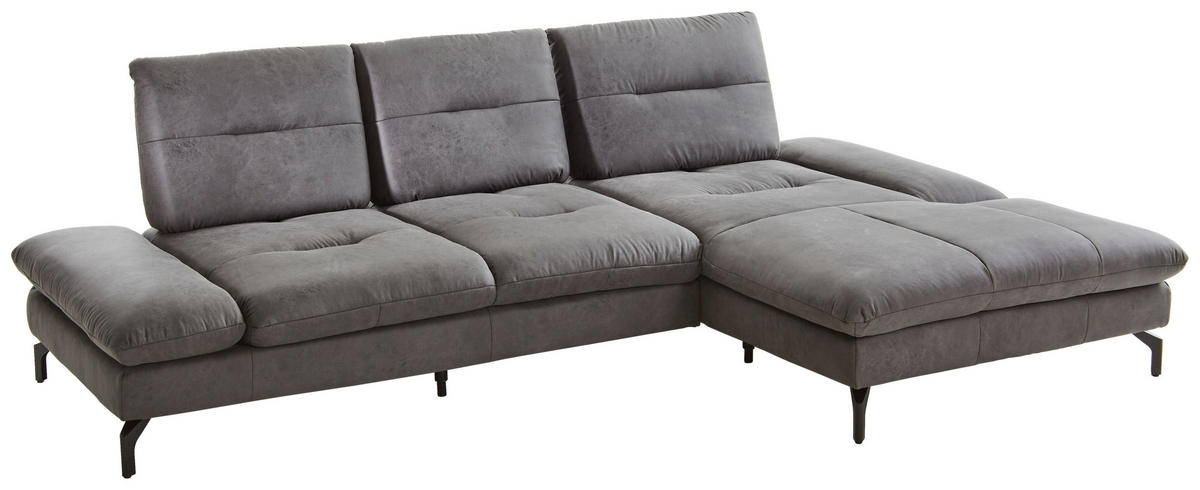 ECKSOFA Mikrofaser Dunkelgrau  - Dunkelgrau/Schwarz, Konventionell, Textil/Metall (284/176cm) - MID.YOU