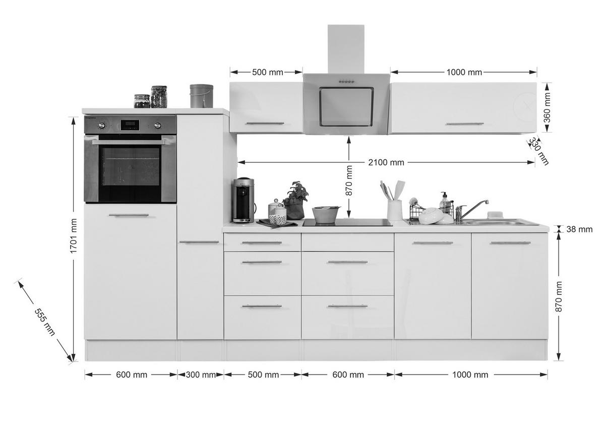 KÜCHENBLOCK 300 cm   in Schwarz, Eichefarben  - Edelstahlfarben/Eichefarben, Basics, Holzwerkstoff/Metall (300cm) - Respekta