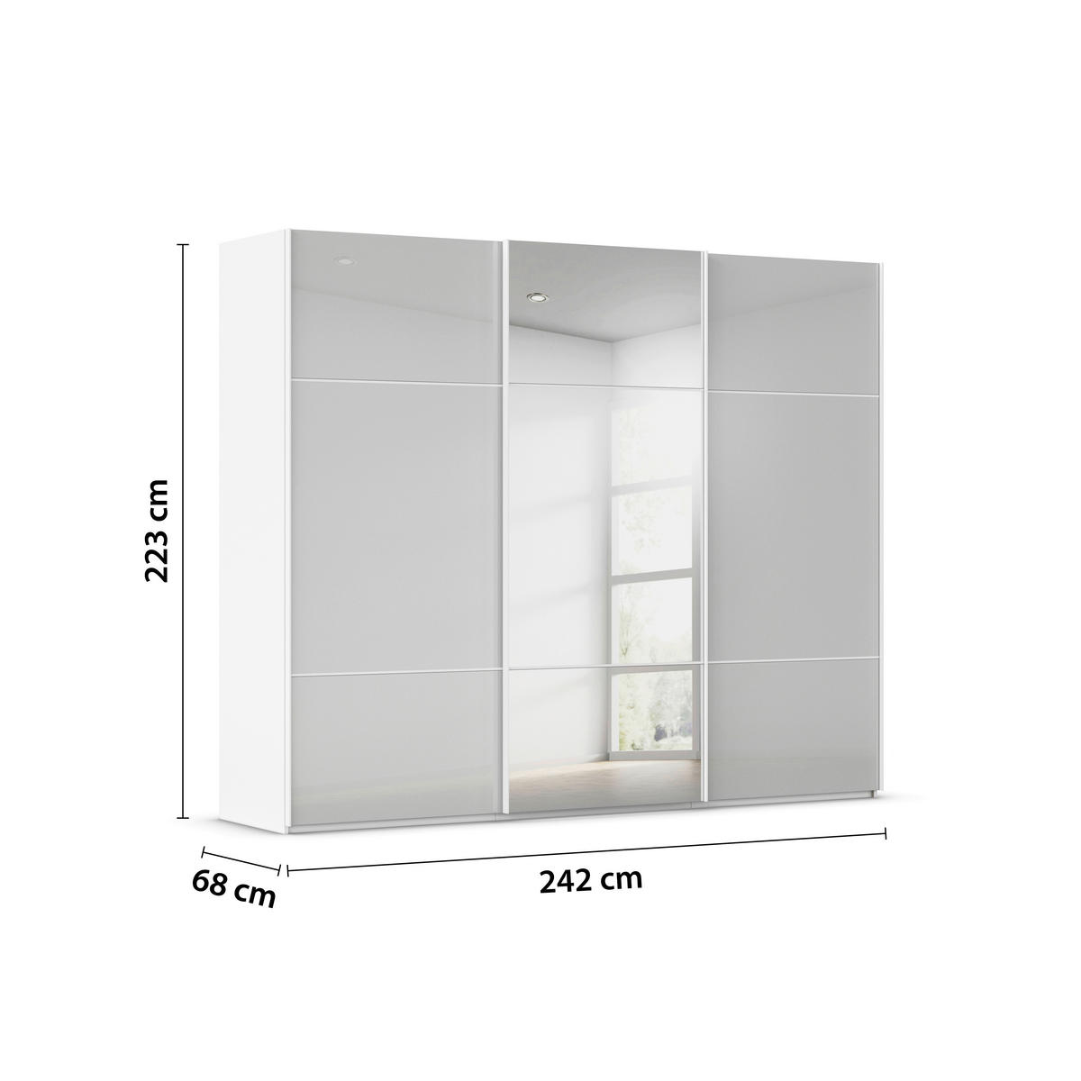 SCHWEBETÜRENSCHRANK 242/223/68 cm 3-türig Grau, Weiß  - Weiß/Grau, KONVENTIONELL, Glas/Holzwerkstoff (242/223/68cm) - Novel