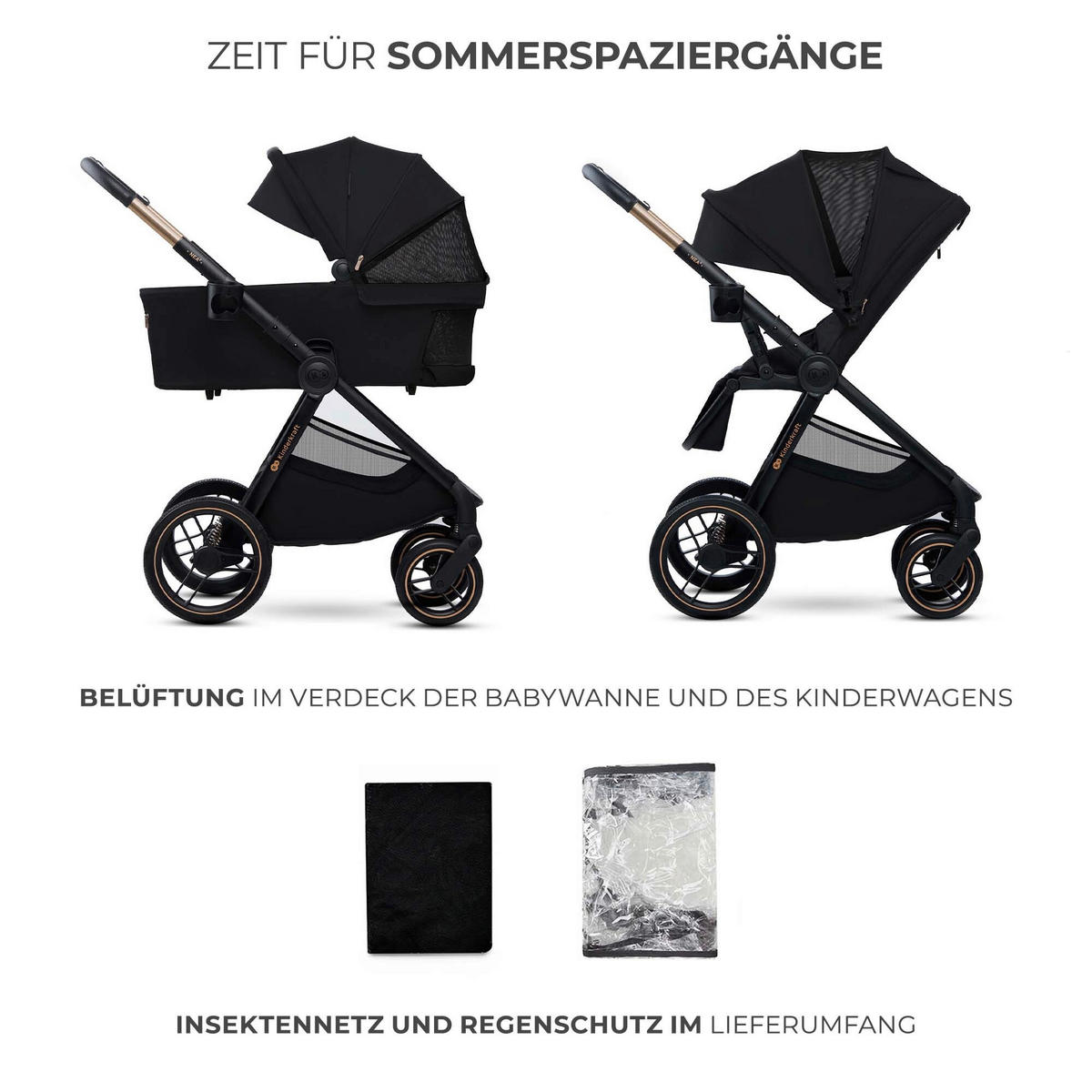 KINDERWAGENSET Nea 2  - Schwarz Hochglanz/Schwarz, Basics, Kunststoff/Textil (81/60/112cm) - Kinderkraft