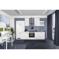 KÜCHENBLOCK 310 cm   in Weiß, Weiß Hochglanz  - Schieferfarben/Edelstahlfarben, MODERN, Holzwerkstoff/Metall (310cm) - FlexWell