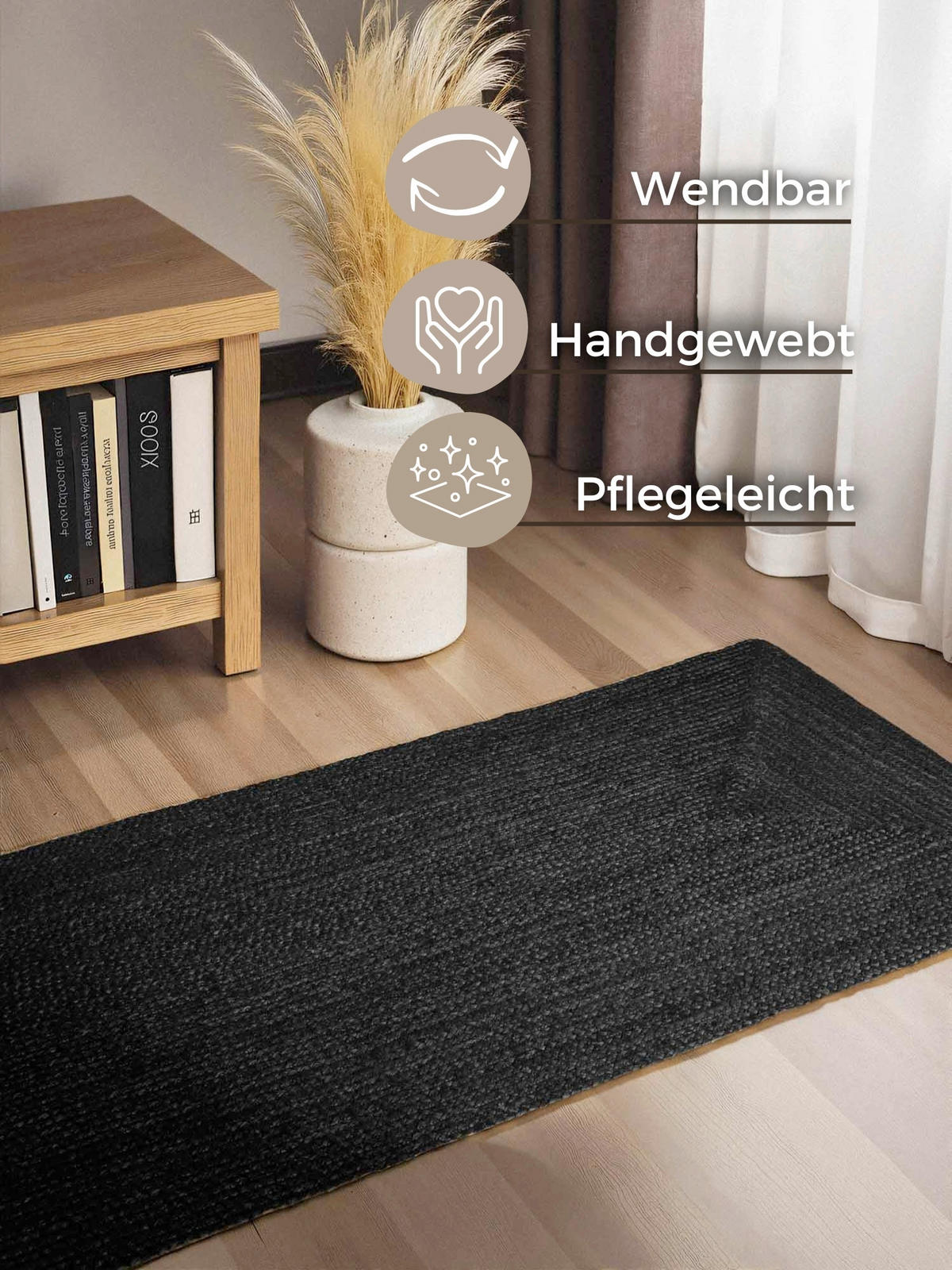 LÄUFER 80/200 cm Juno  - Schwarz, Natur, Textil (80/200cm) - Hanse Home