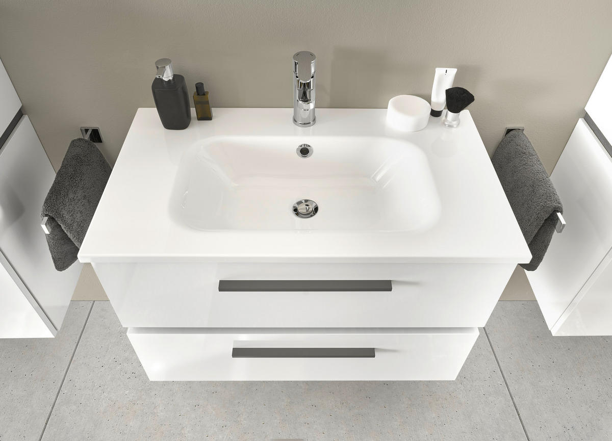 BADEZIMMER 3-teilig  in 81 cm  - Weiß/Grau, Design, Glas/Holzwerkstoff (81cm) - Musterring