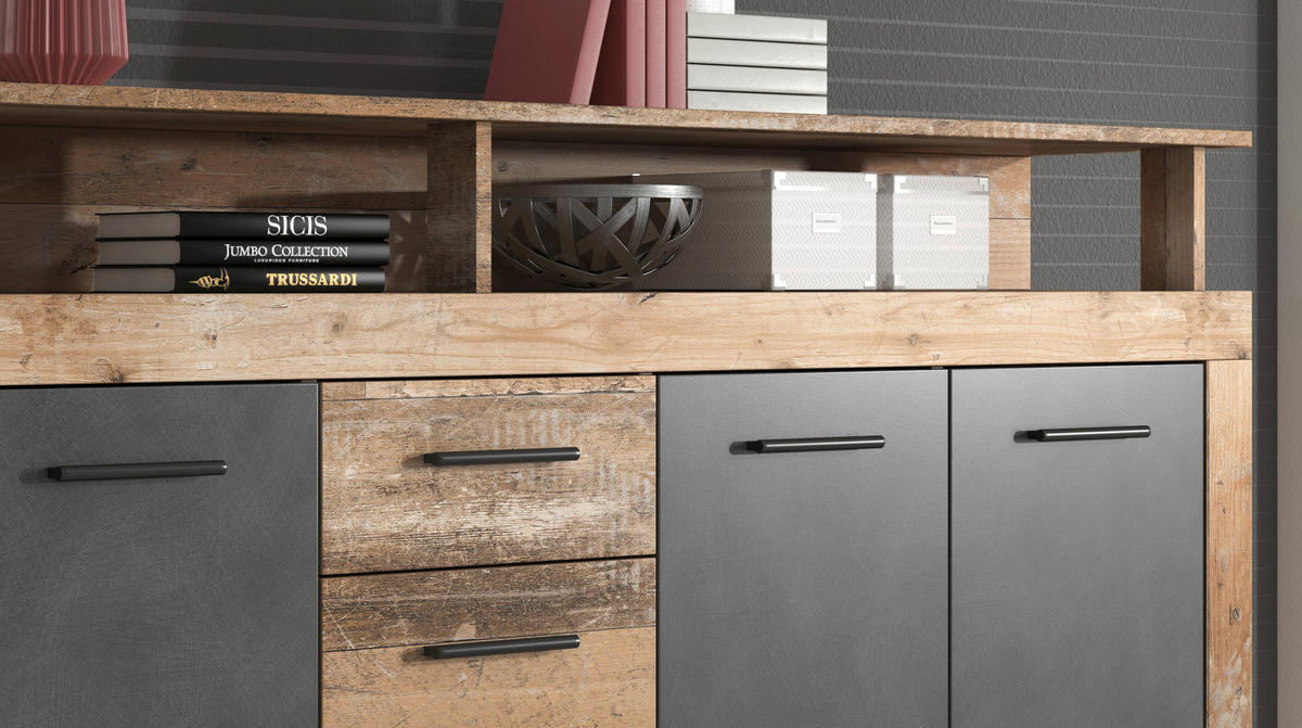 SIDEBOARD  in 190/96/32 cm  - Eichefarben/Anthrazit, Design, Holzwerkstoff/Kunststoff (190/96/32cm) - MID.YOU