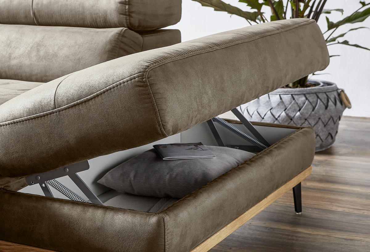 ECKSOFA inkl.Funktionen Braun Lederlook  - Schwarz/Braun, Natur, Holz/Textil (282/226cm) - Novel