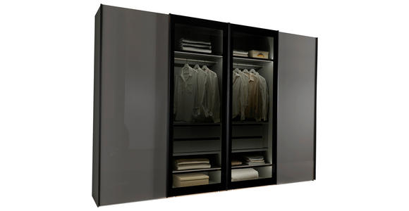 SCHWEBETÜRENSCHRANK  in Dunkelgrau, Lavagrau  - Dunkelgrau/Lavagrau, Design, Glas/Holzwerkstoff (330/236/67cm) - Novel