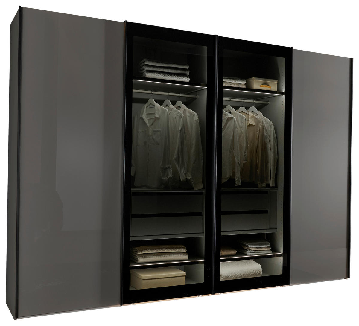 SCHWEBETÜRENSCHRANK  in Dunkelgrau, Lavagrau  - Dunkelgrau/Lavagrau, Design, Glas/Holzwerkstoff (330/236/67cm) - Novel