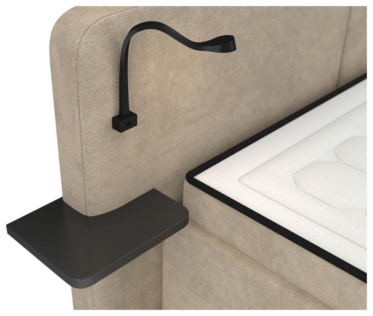 POLSTERBETT 180/200 cm,  in Beige, gepolstertes Kopfteil, Beleuchtung, Lattenrost, H2 + H3 = mittel + fest  - Beige/Schwarz, MODERN, Kunststoff/Textil (180/200cm) - Chameo