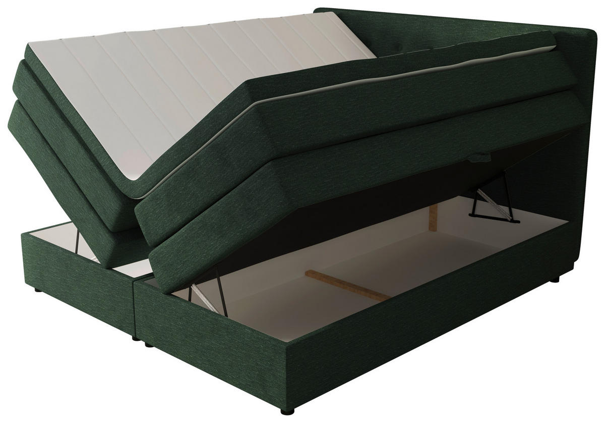 BOXSPRINGBETT 200/200 cm,  in Waldgrün, gepolstertes Kopfteil, Bettkasten, Topper, Matratzen, H3 + H4 = fest + sehr fest  - Waldgrün/Schwarz, KONVENTIONELL, Kunststoff/Textil (200/200cm) - Chameo