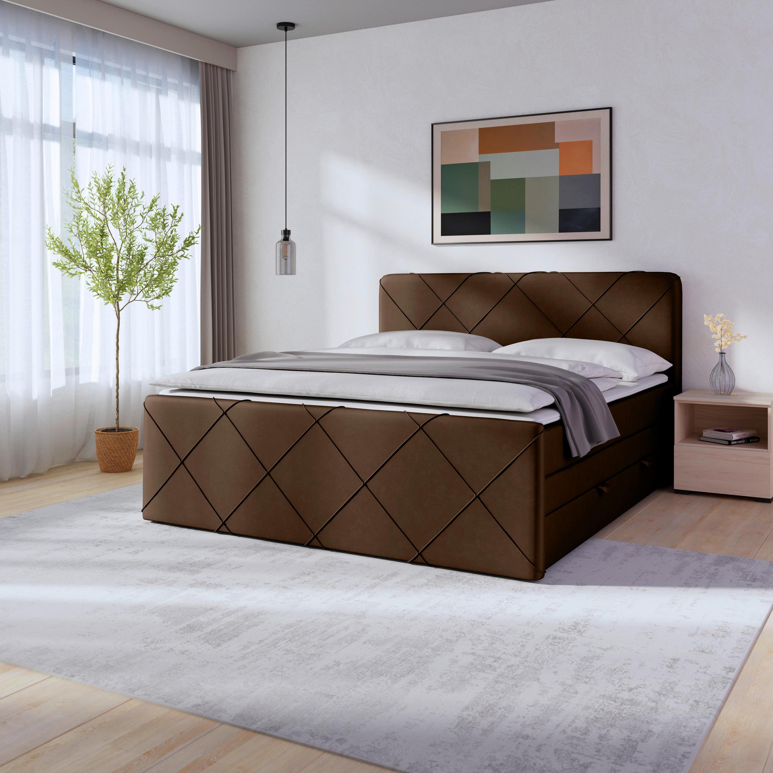 POSTELJA BOXSPRING 180 cm   x 200 cm  , les, kovina, tekstil rjava  - črna/rjava, Moderno, kovina/tekstil (180/200cm) - MID.YOU