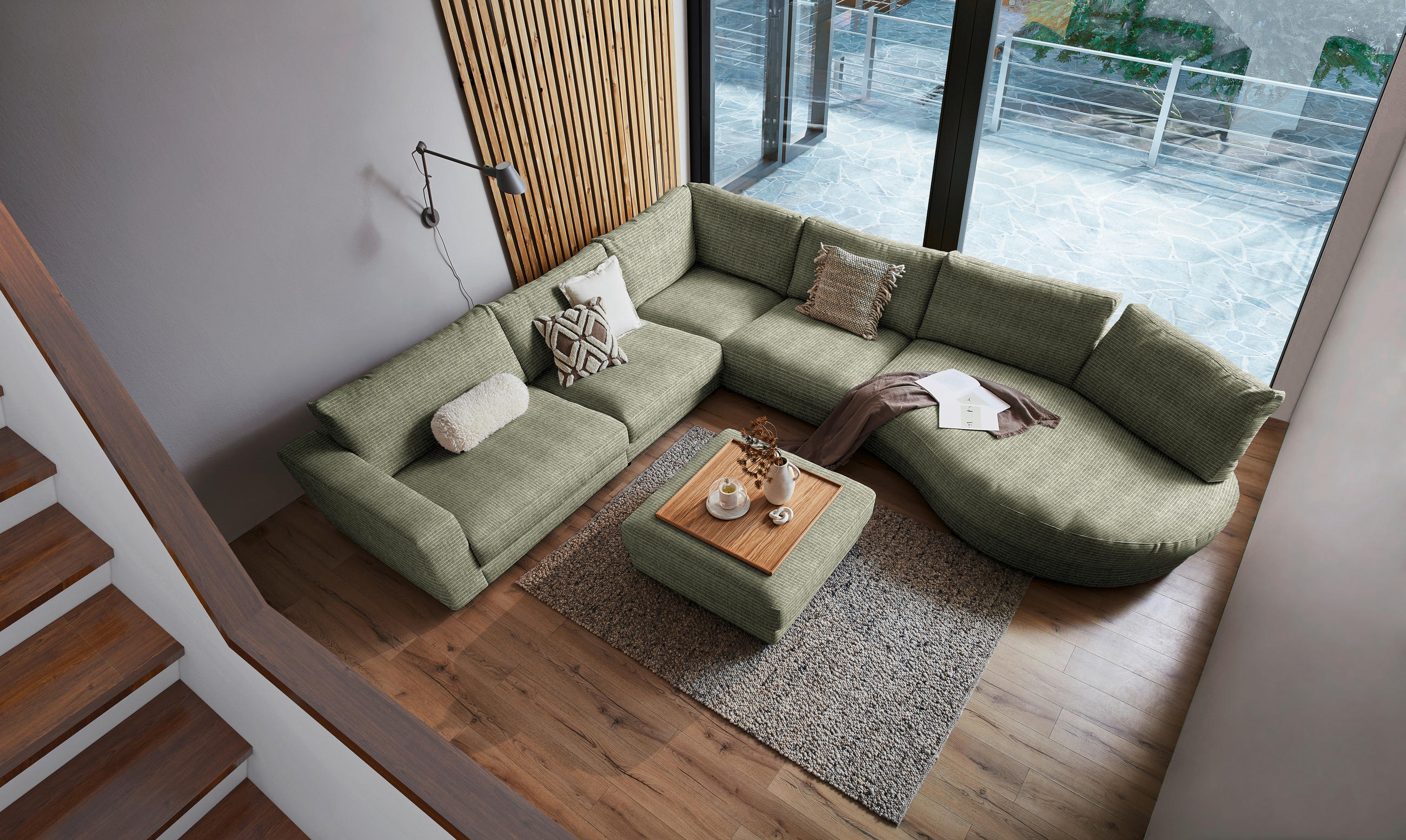 ECKSOFA in Chenille, Cord Grün  365/425 cm  - Schwarz/Grün, Design, Kunststoff/Textil (365/425cm) - Lomoco
