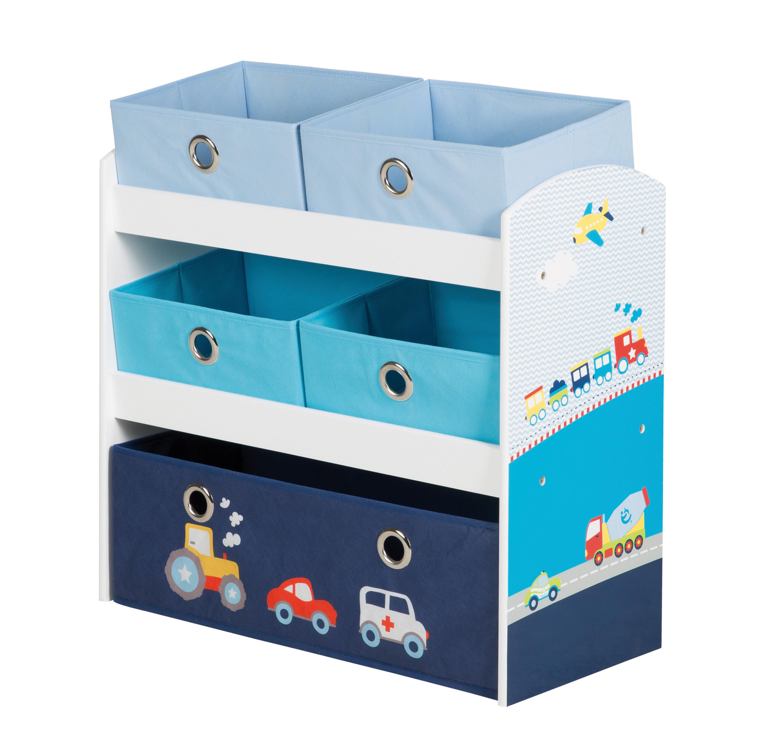 KINDERREGAL roba Rennfahrer Türkis, Weiß, Hellblau, Dunkelblau  - Türkis/Weiß, Basics, Holzwerkstoff/Textil (63,5/60/30cm) - Roba