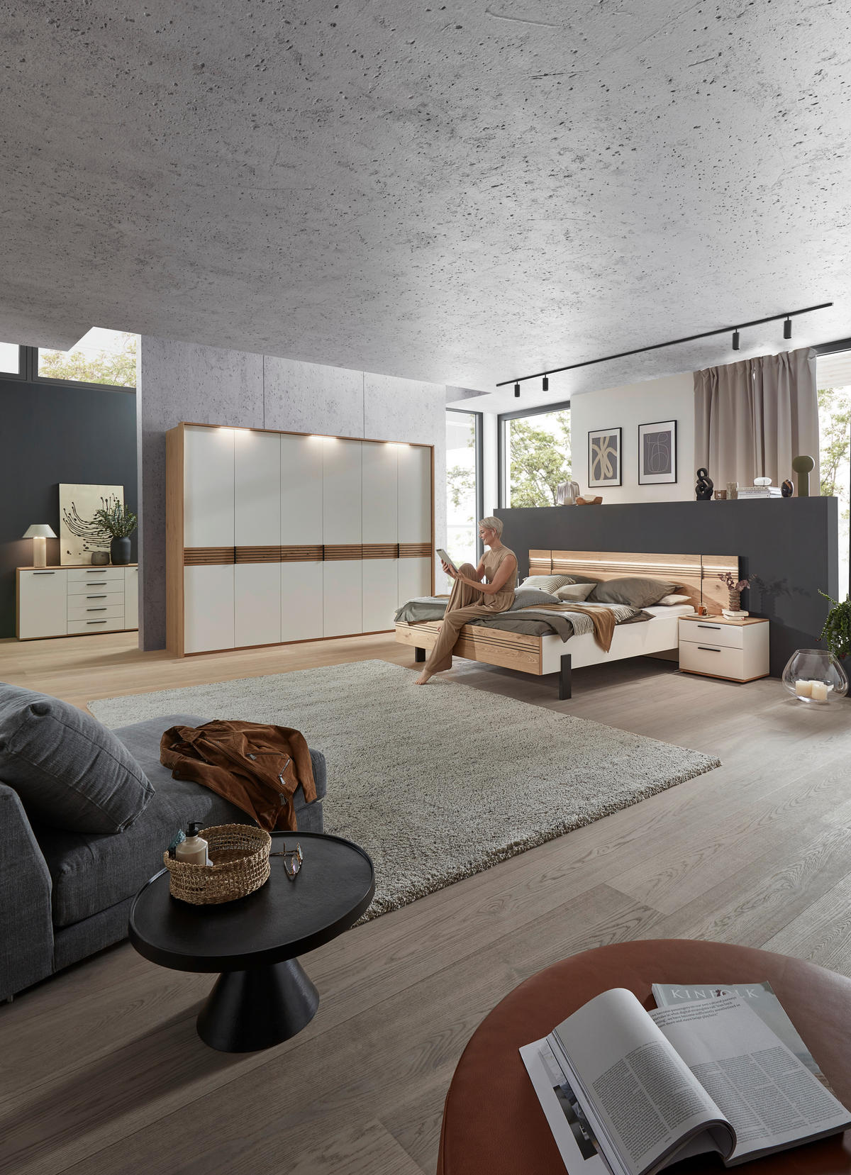 DREHTÜRENSCHRANK  in Weiß, Eichefarben  - Eichefarben/Anthrazit, KONVENTIONELL, Holz/Holzwerkstoff (300/230/60cm) - Dieter Knoll