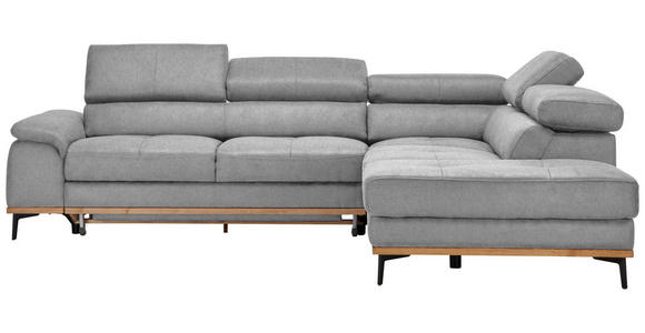 ECKSOFA  in Webstoff Hellgrau Bettkasten, Schlaffunktion, Kopfteilverstellung  282/226 cm  - Hellgrau/Schwarz, Natur, Holz/Textil (282/226cm) - Novel