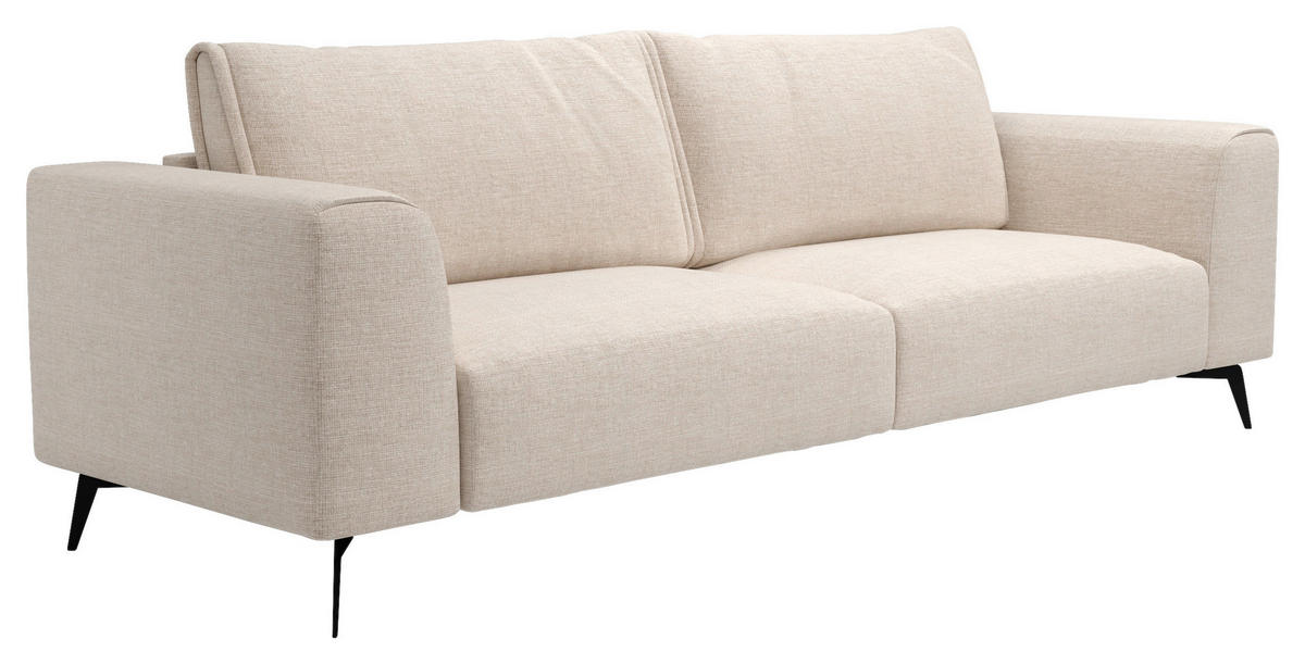 4-SITS SOFFA i flockad cremefärgad  - svart/cremefärgad, Design, metall/trä (302/87/88cm) - MID.YOU