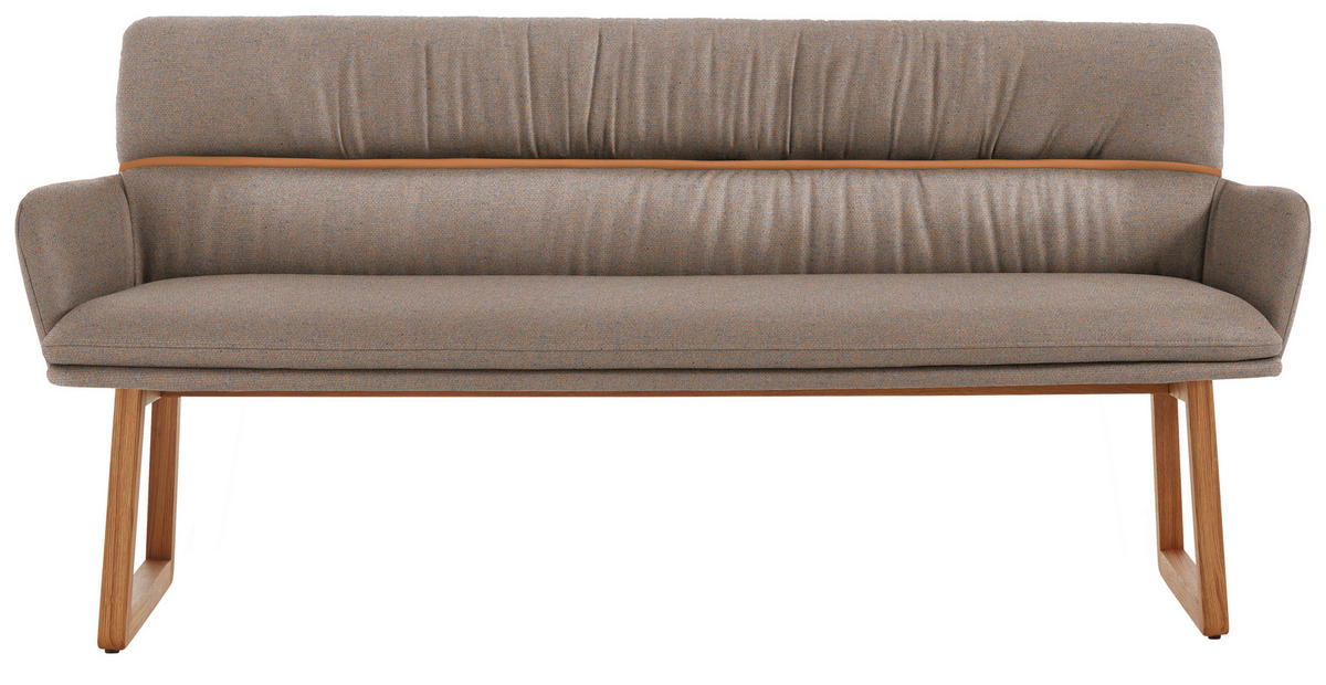 SITZBANK 180/86/68 cm Mikrofaser Greige, Currygelb Wildeiche massiv  - Wildeiche/Currygelb, Design, Holz/Textil (180/86/68cm) - Valdera