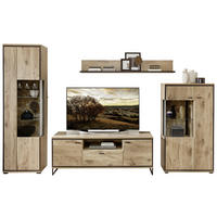 WOHNWAND  Schwarz, Eichefarben 330/205/49 cm  - Eichefarben/Schwarz, Konventionell, Glas/Holzwerkstoff (330/205/49cm) - Livetastic