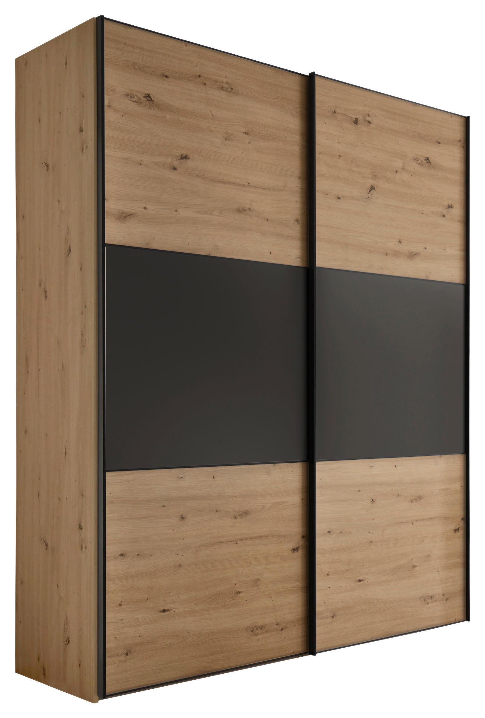 SCHWEBETÜRENSCHRANK in Anthrazit, Eiche Artisan  - Anthrazit/Schwarz, Holzwerkstoff/Metall (225/222/68cm) - Moderano
