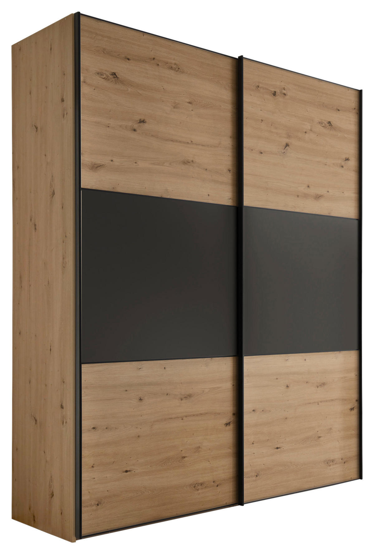 SCHWEBETÜRENSCHRANK in Anthrazit, Eiche Artisan  - Anthrazit/Schwarz, Holzwerkstoff/Metall (225/222/68cm) - Moderano