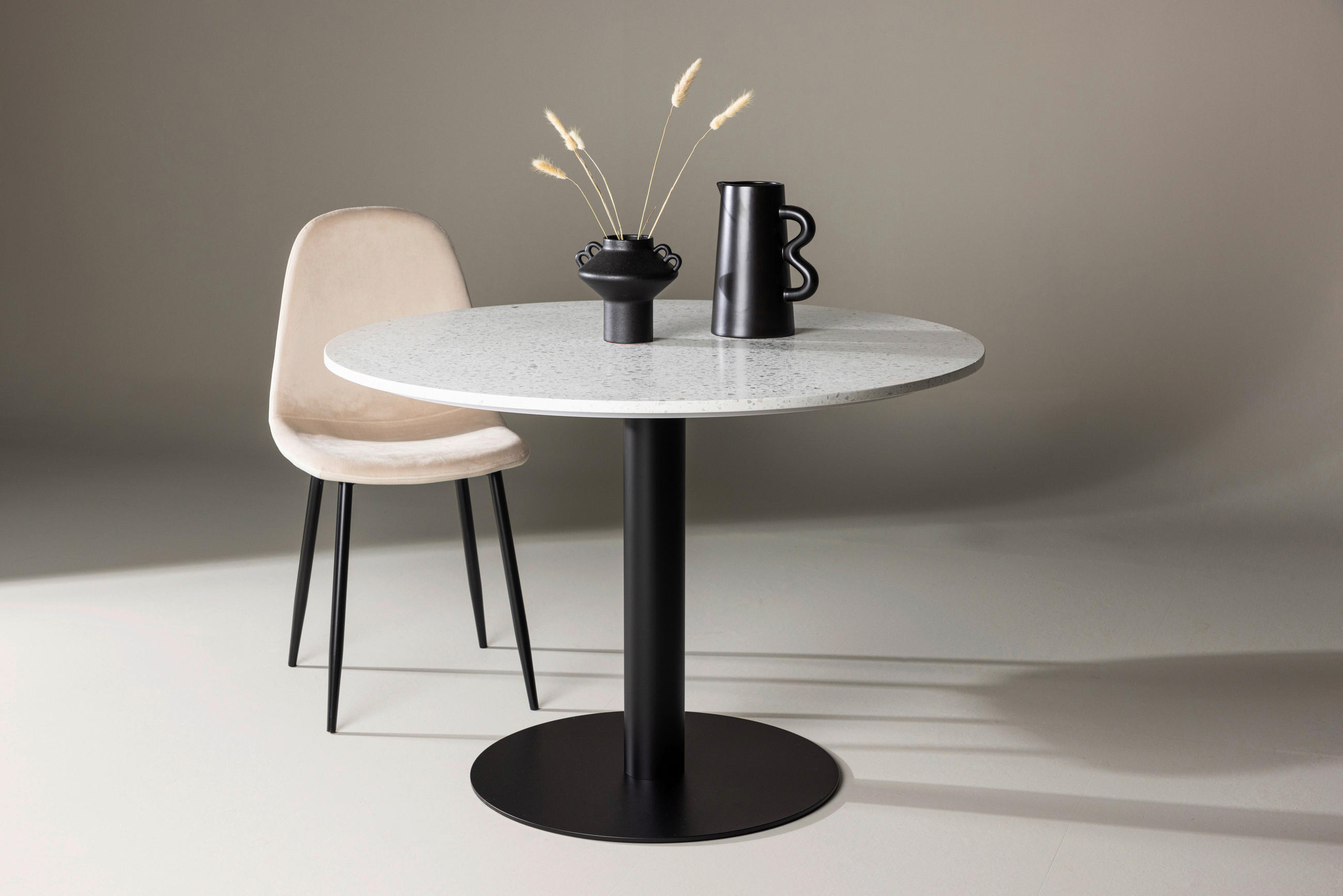 ESSTISCH in Metall, Stein 106/106/75 cm  - Schwarz/Weiß, Design, Stein/Metall (106/106/75cm) - Livetastic