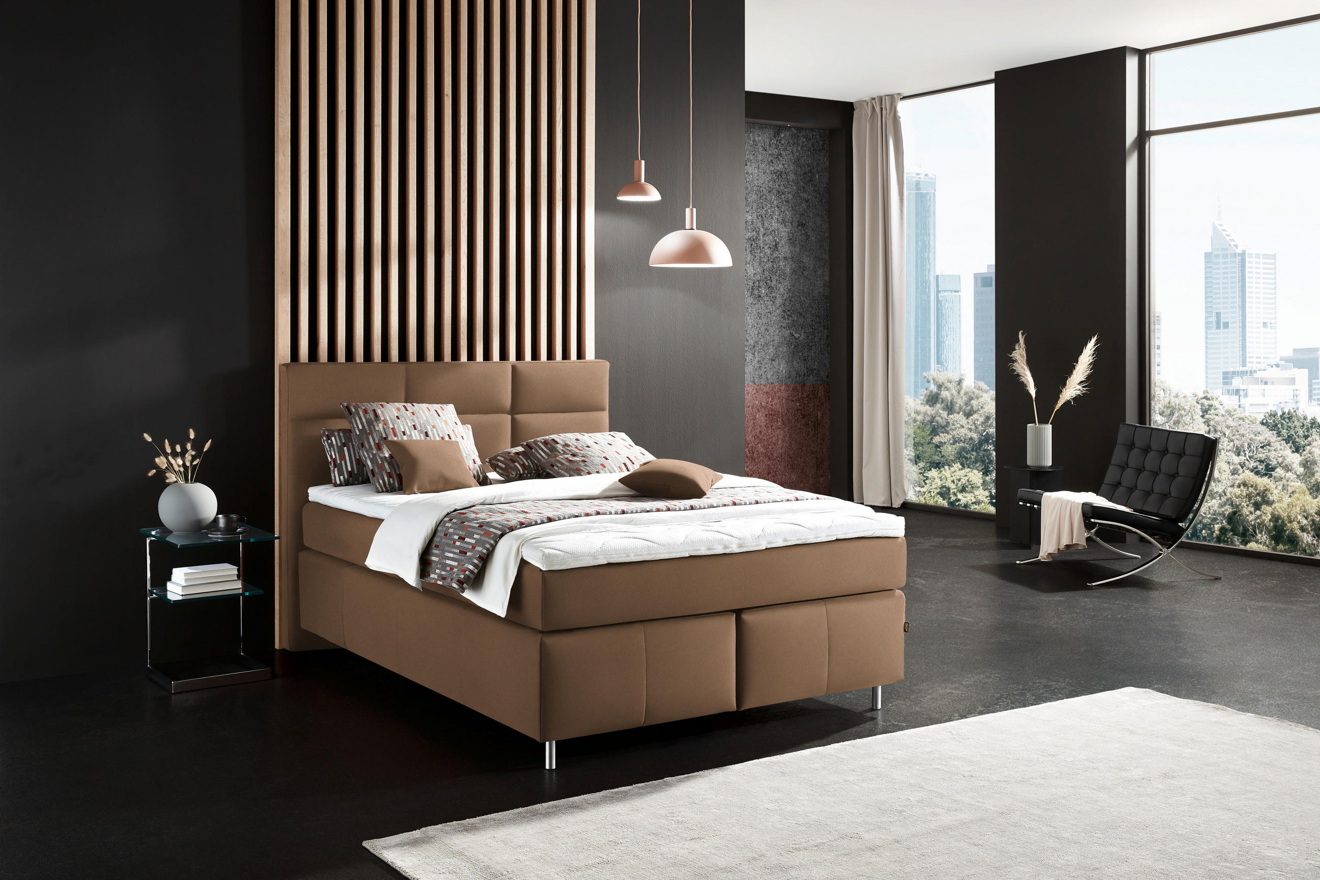BOXSPRINGBETT 140/200 cm  in Sandfarben  - Sandfarben/Alufarben, KONVENTIONELL, Textil/Metall (140/200cm) - Dieter Knoll