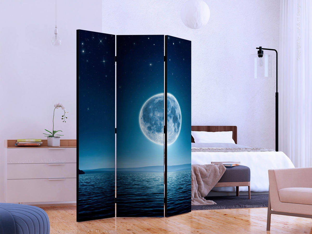 PARAVENT mit 3  Flügel - Dunkelblau/Hellblau, Basics, Holz/Textil (135/172/3cm) - artgeist