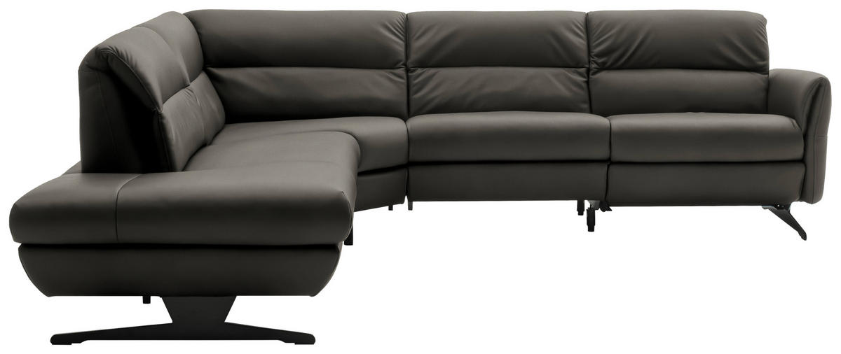 ECKSOFA Dunkelgrau Echtleder  - Dunkelgrau/Schwarz, Design, Leder/Metall (258/286cm) - Schöner Wohnen