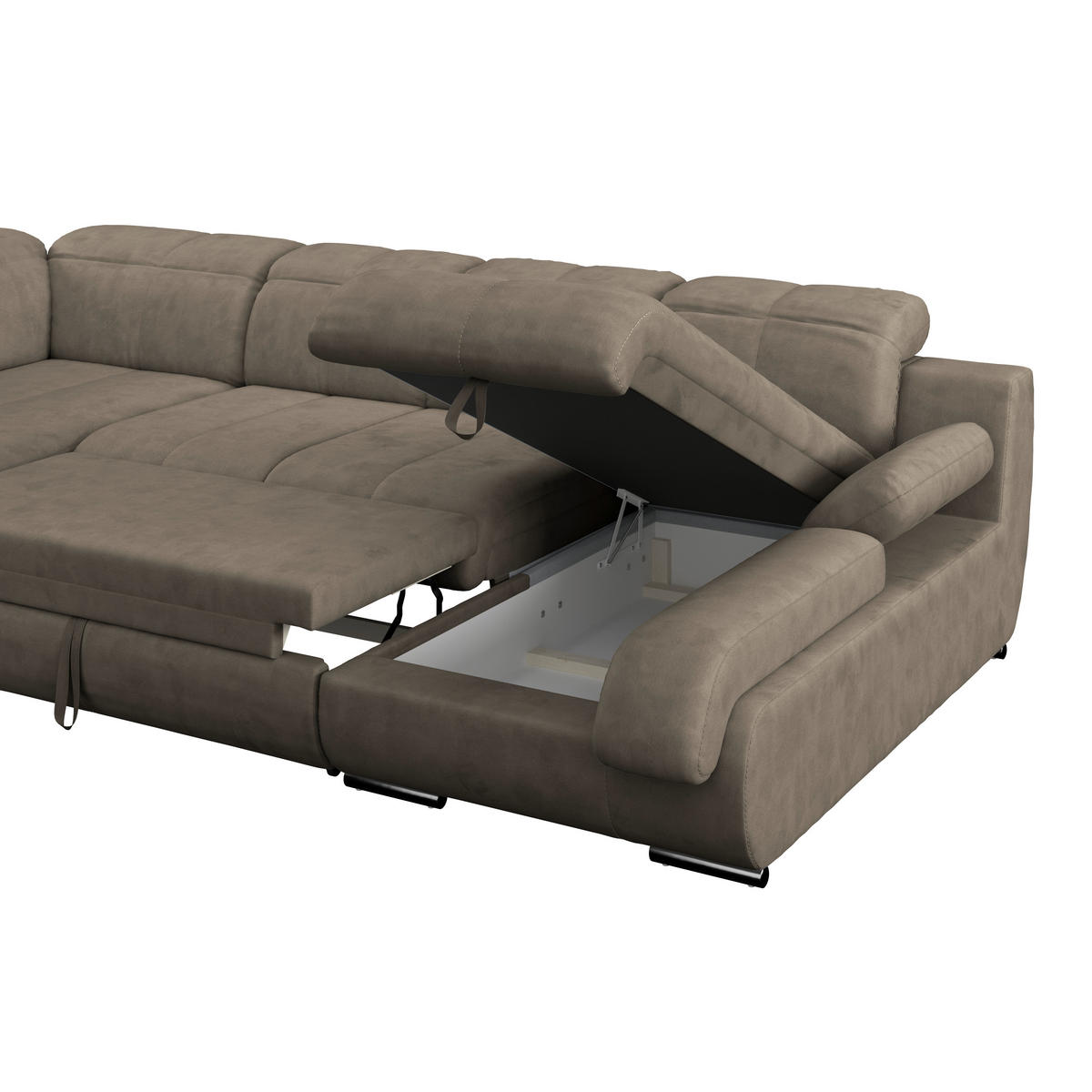 WOHNLANDSCHAFT Dunkelbraun Mikrofaser  - Chromfarben/Dunkelbraun, MODERN, Textil/Metall (228/345/184cm) - MID.YOU