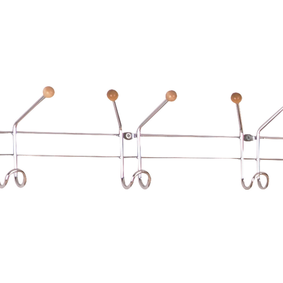 CUIER DE PERETE CU CÂRLIGE - culoare crom, Basics, lemn/metal (60/12/5cm)