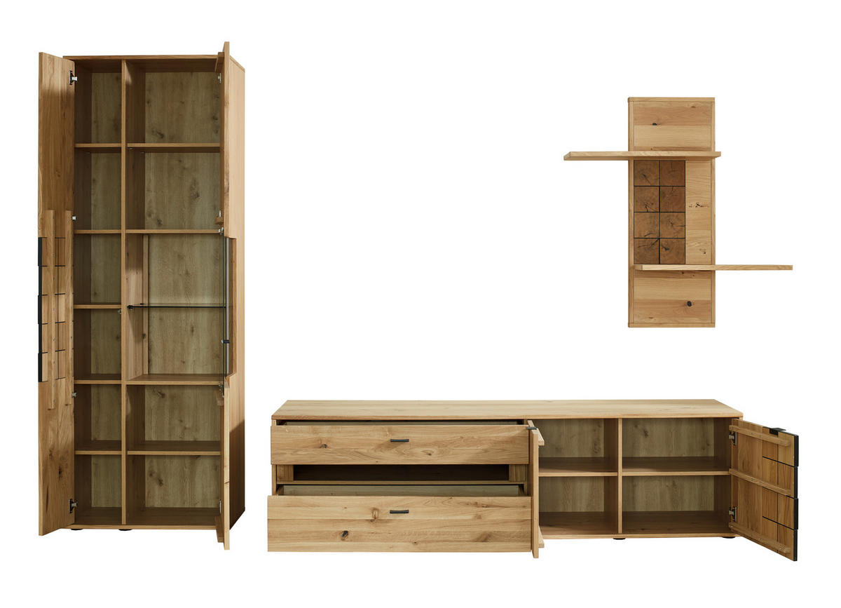 WOHNWAND  in Alteiche 282,1/206,9/50,2 cm  - Alteiche/Anthrazit, Konventionell, Glas/Holz (282,1/206,9/50,2cm) - Linea Natura
