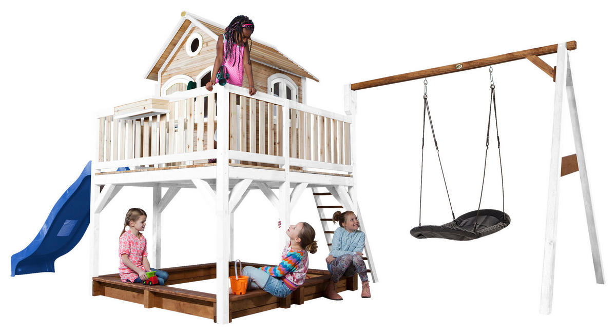 SPIELTURM 613/291/277 cm  - Blau/Braun, KONVENTIONELL, Holz (613/291/277cm) - Ambia Garden