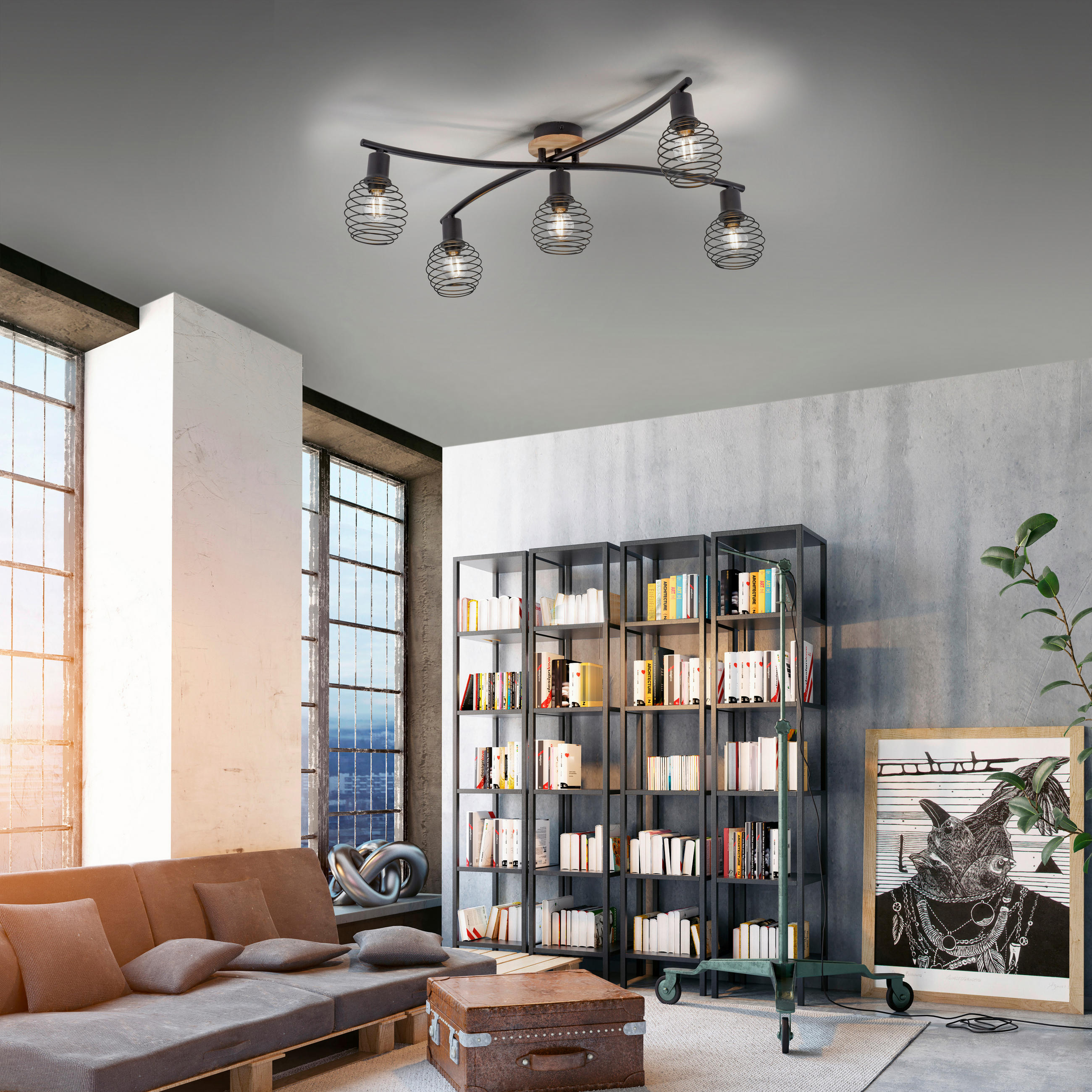 Plafonieră Cu Spot Proiector - Natur, plastic/lemn (70,1/66,5/20,1cm)